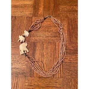 Vintage cork beaded elephant, charm necklace